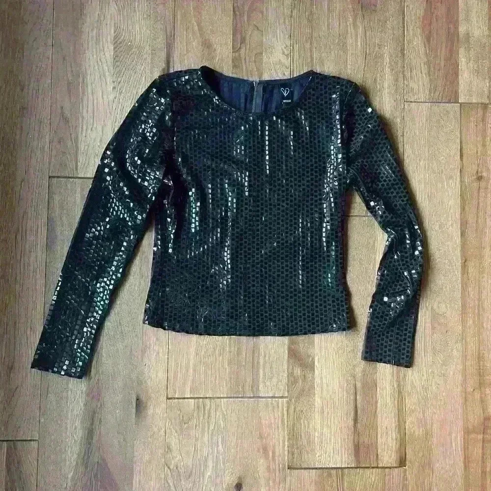 NWT Black Sequins Long‎ Sleeve Top Sz M Whimsigoth Streetwear Gothcore Holiday